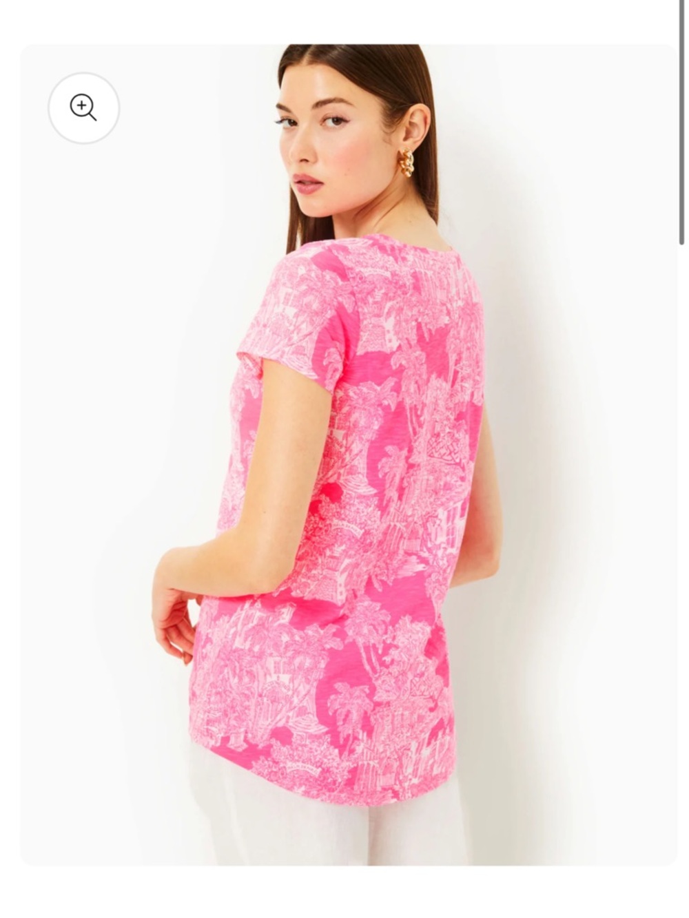NWT Lilly Pulitzer Etta V-Neck Top Roxie Pink PB Anniversary Toile - Picture 3 of 8